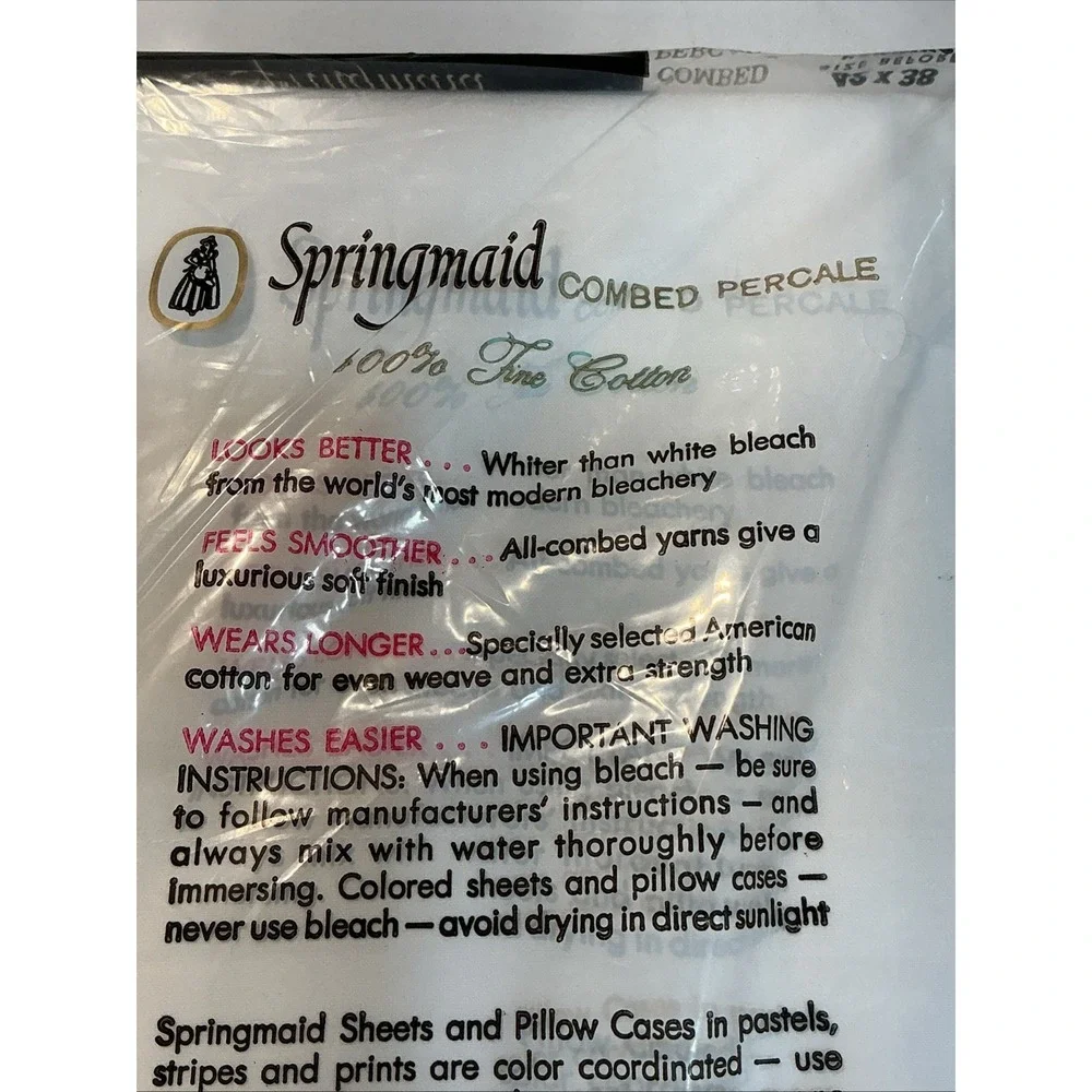 Vtg Fine Cotton 2 Pillowcases White Combed Percale Springmaid Made in USA NOS